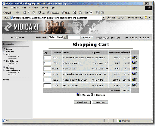 Screenshot of MidiCart PHP Shopping Cart